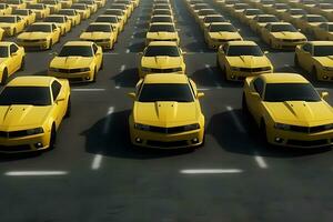 massor av gul bilar för försäljning. neuralt nätverk ai genererad foto