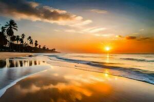 de Sol uppsättningar på de strand i sri lanka. ai-genererad foto