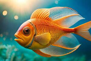 en fisk med en ljus orange kropp och gul fenor. ai-genererad foto