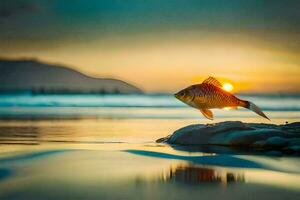 guldfisk, de hav, de solnedgång, de strand, hd tapet. ai-genererad foto
