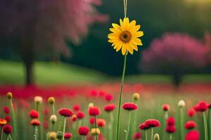 Foto tapet de himmel, blommor, de Sol, de fält, de fält, de fält,. ai-genererad