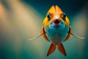 en stänga upp av en fisk med dess mun öppna. ai-genererad foto