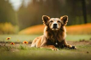 en brun hund om i de gräs. ai-genererad foto