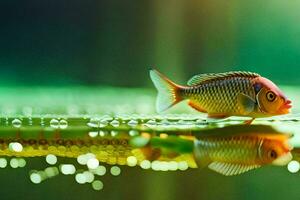en fisk är stående i de vatten med bubblor. ai-genererad foto