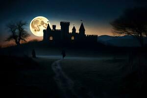 slott, måne, natt, slott, månsken, slott, natt, slott, natt,. ai-genererad foto
