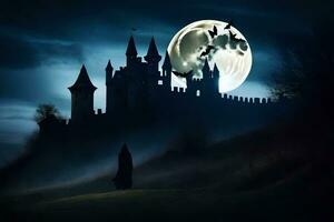 en slott med en full måne i de bakgrund. ai-genererad foto