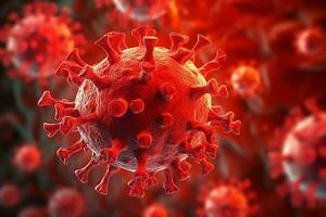 3d framställa av en medicinsk med virus celler bakterie. flera olika realistisk coronavirus partiklar flytande begrepp förbi ai genererad foto