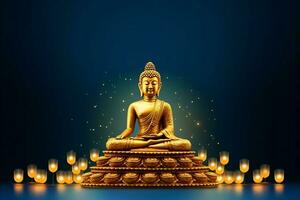 en buddha sitter i i Vesak buddha purnima dag med kopia Plats. bakgrund för Vesak festival dag begrepp. Vesak firande dag hälsningar begrepp förbi ai genererad foto