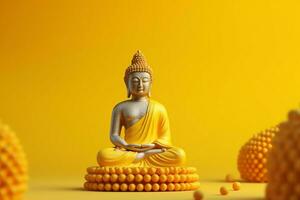 en buddha sitter i i Vesak buddha purnima dag med kopia Plats. bakgrund för Vesak festival dag begrepp. Vesak firande dag hälsningar begrepp förbi ai genererad foto