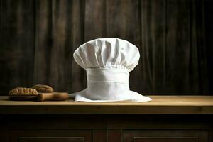 vit laga mat hatt i de kök tabell och kopia Plats för din dekoration. reklam fotografi begrepp förbi ai genererad foto