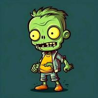 en kuslig zombie i tecknad serie stil. en skrämmande zombie uppståndelse och krypande för halloween firande. halloween begrepp förbi ai genererad foto