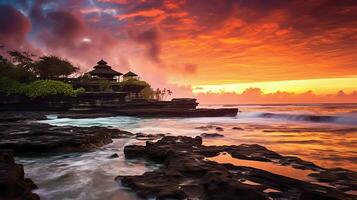 gammal pura ulun danu bratan, Besakih eller känd hindu tempel och turist i bali ö på soluppgång begrepp förbi ai genererad foto