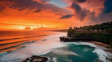 gammal pura ulun danu bratan, Besakih eller känd hindu tempel och turist i bali ö på soluppgång begrepp förbi ai genererad foto