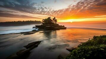 gammal pura ulun danu bratan, Besakih eller känd hindu tempel och turist i bali ö på soluppgång begrepp förbi ai genererad foto