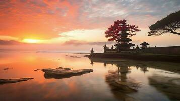 gammal pura ulun danu bratan, Besakih eller känd hindu tempel och turist i bali ö på soluppgång begrepp förbi ai genererad foto