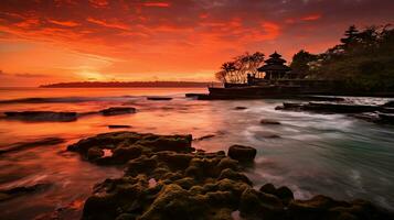 gammal pura ulun danu bratan, Besakih eller känd hindu tempel och turist i bali ö på soluppgång begrepp förbi ai genererad foto