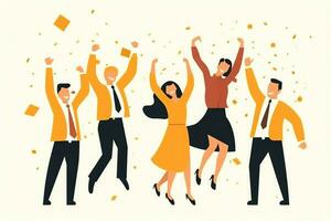 Lycklig människor Hoppar och glädjande fira seger. efterföljande vinnande och Lycklig i platt tecknad serie begrepp förbi ai genererad foto