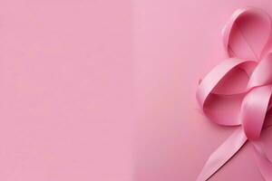 rosa eller lila band som bröst cancer eller epilepsi medvetenhet symbol och kopia Plats. värld cancer dag begrepp förbi ai genererad foto