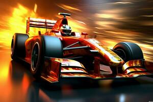 snabb tävlings bil och pilot i formel ett mästare tävlingar med hastighet och flamma. motorsport bil begrepp förbi ai genererad foto