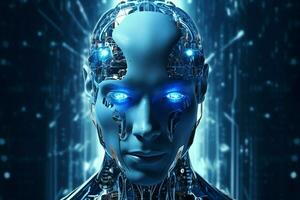 3d tolkning teknologi robotik data analys eller trogen cyborg med artificiell intelligens begrepp förbi ai genererad foto