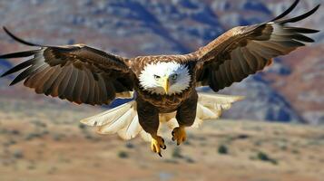 Örn fritt flygande under de solljus och blå himmel. predatory fågel jakt i safari öst afrika begrepp förbi ai genererad foto