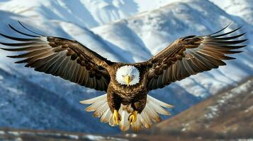 Örn fritt flygande under de solljus och blå himmel. predatory fågel jakt i safari öst afrika begrepp förbi ai genererad foto