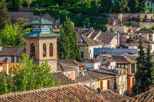 spanien, andalusien område, granada stad panorama från alhambra synpunkt foto