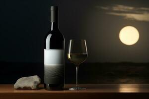 attrapp av elegant vin flaska på en minimalistisk studio bakgrund foto