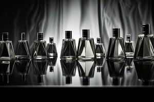 parfym flaska eller whisky flaska i elegant stil på en attrapp stil bakgrund foto