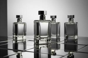 parfym flaska eller whisky flaska i elegant stil på en attrapp stil bakgrund foto