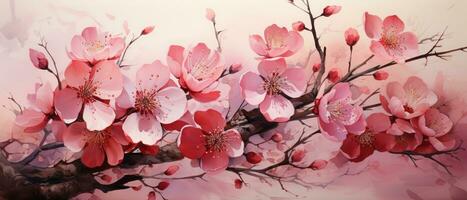 körsbär blomma bakgrund med vattenfärg effekt. digital illustration för din design. ai genererad. foto