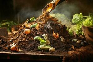 bearbetning av organisk avfall, kompost förberedelse. ai-genererad foto