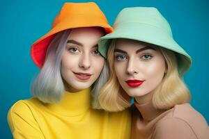 kvinnor hattar färgrik. generera ai foto