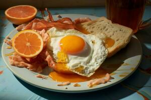 färgrik frukost tallrik mat. generera ai foto