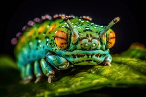 närbild bild av en ljus och färgrik larv - generativ ai foto