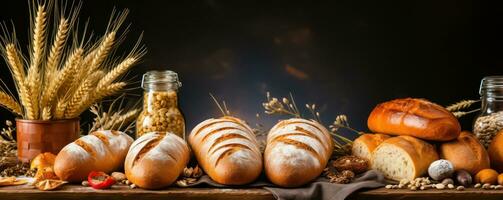 Krispig bröd och mogen vete öron - generativ ai foto