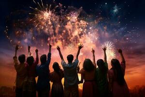 vibrerande diwali firande med ljus lampor och festlig fyrverkeri ai generativ foto