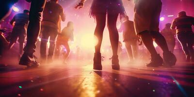 ai genererad. ai generativ. natt klubb liv människor är dans på bar pub skede. rolig rörelse fest tid. grafisk konst foto