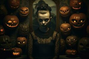 porträtt av skrämmande kvinna i halloween kostym, ai genererad foto
