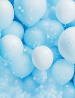 blå och vit ballonger på en ljus blå bakgrund pastell illustration foto