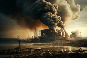 explosion på kärn kraft växter, kärn katastrof, kärn terrorism generativ ai foto