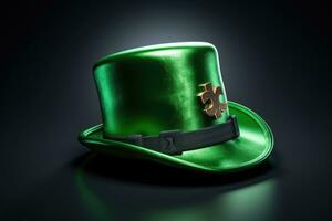 grön skinande topp hatt, st. Patricks dag firande. ai genererad foto