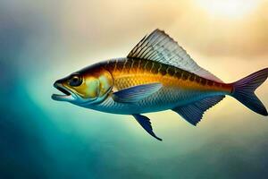 en fisk i de vatten med de Sol i de bakgrund. ai-genererad foto