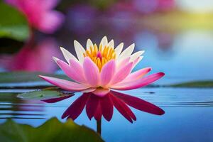 en rosa lotus blomma i de vatten. ai-genererad foto