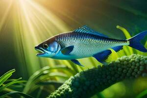 en fisk i de gräs med solljus lysande. ai-genererad foto
