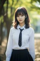 skön asiatisk skola flicka med delikat ansikte ai generativ foto