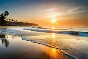 de Sol uppsättningar på de strand i sri lanka. ai-genererad foto