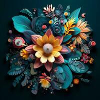 en färgrik blommig arrangemang är visad i en cirkulär mönster ai generativ foto