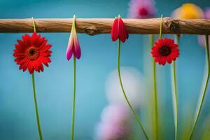 röd blommor på en trä- pinne. ai-genererad foto