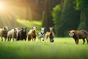 en besättning av kor löpning i de gräs. ai-genererad foto